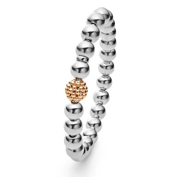 LAGOS Signature Caviar Stretch Bracelet Sterling Silver Beads18k Gold Accent NEW - Picture 1 of 6